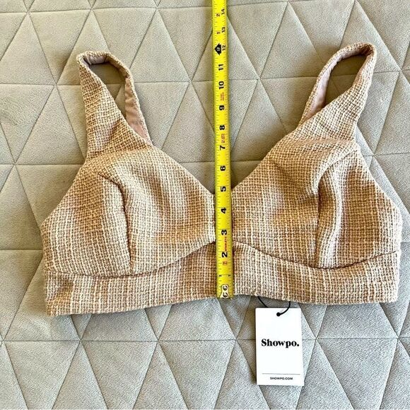 NEW Showpo. Melbourne Twill Tailored V Neckline Crop Top Bra in Stone Size US 8 - Picture 5 of 10
